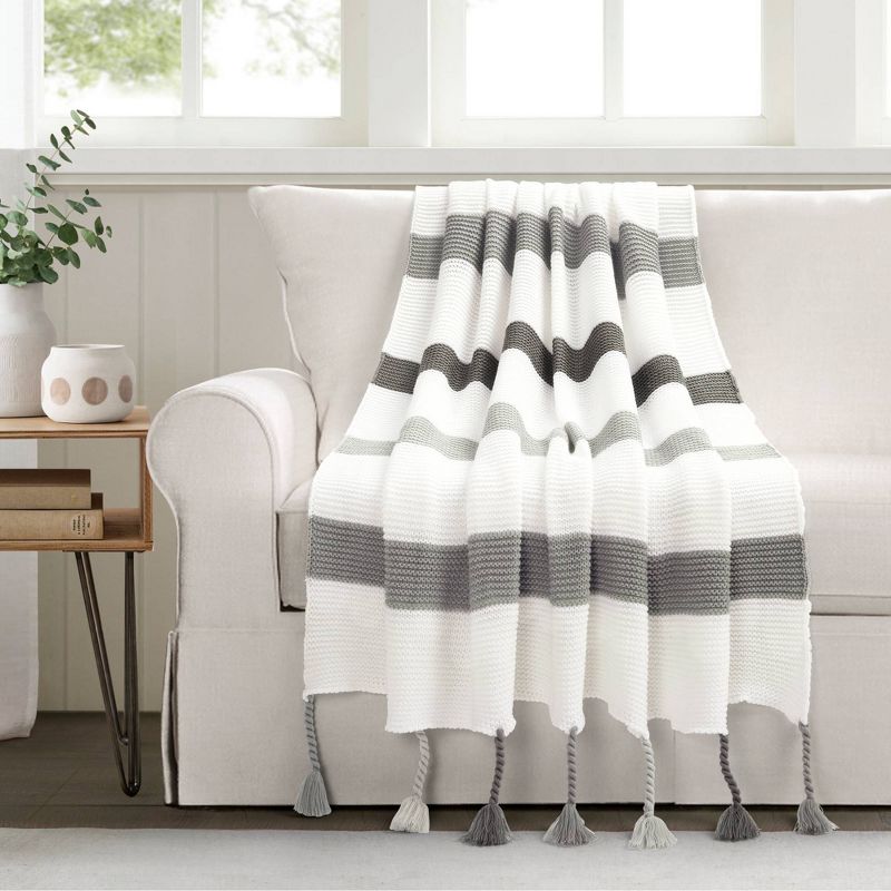 50"x60" Boho Knitted Braided Tassel Throw Blanket - Lush Décor, 1 of 6