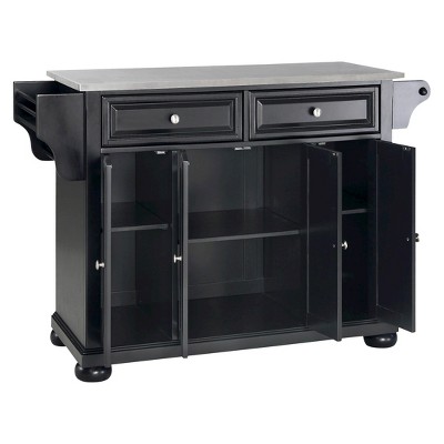 Black Stainless Steel Top Kitchen Island with Storage