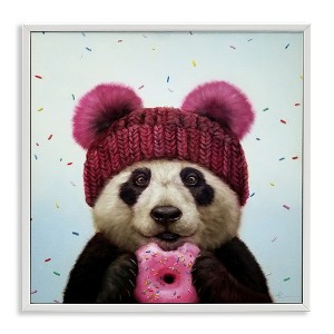 Stupell Industries Happy Panda Bear with Donut Framed Giclee Art, White, 17" x 17" - 1 of 4
