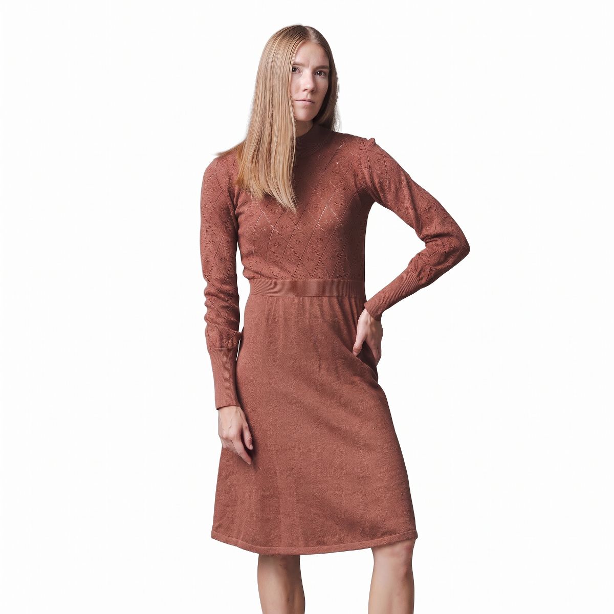 Hope & Henry Women's Organic Cotton Puff Sleeve Pointelle Sweater Dress