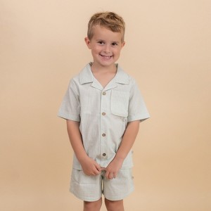 Organic Shirt & Shorts Set - Green Stripes - 1 of 4
