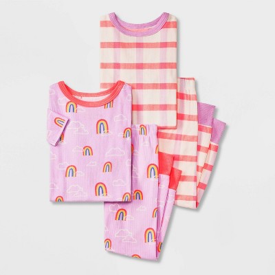 Toddler Girls' 4pc Gingham and Rainbows Ribbed Pajama Set - Cat & Jack™ Purple 4T