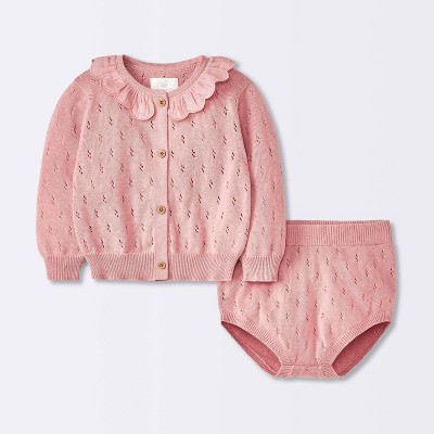 Baby Girls' Rose Pointelle Sweater & Bloomer Set - Cloud Island™ Pink 0-3M