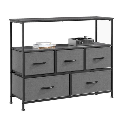 5 Drawers Dresser for Bedroom, Closet Fabric Dresser With Metal Frame, TV Stand Furniture with Open Shelf for Hallway Living Room Entryway