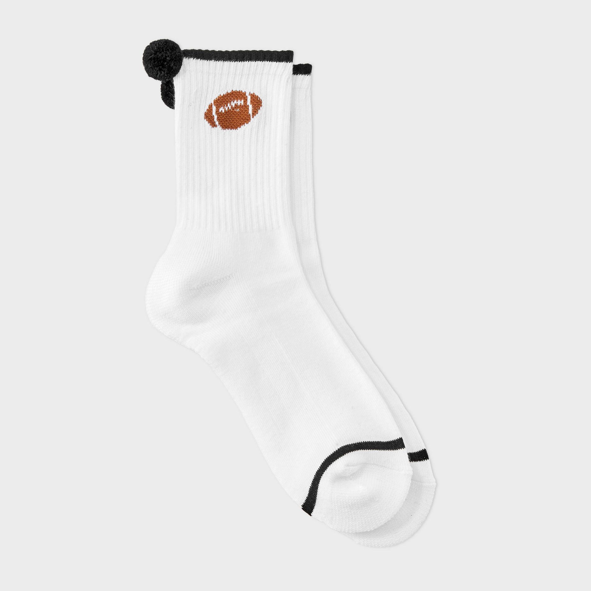 Women's Game Day Pom Pom Mid Crew Socks - Wild Fable™ Black 4-10