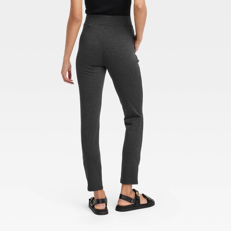 Women's High Waisted Ponte Leggings with Pockets and Side Zipper Split Hem - A New Day™ Black Heather, 3 of 8