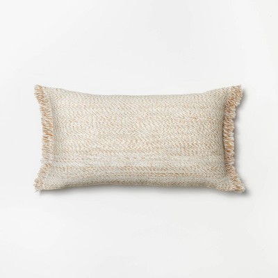 Oversized Spacedye Woven Lumbar Throw Pillow with Frayed Edges Neutral/Cream - Threshold™ designed with Studio McGee
