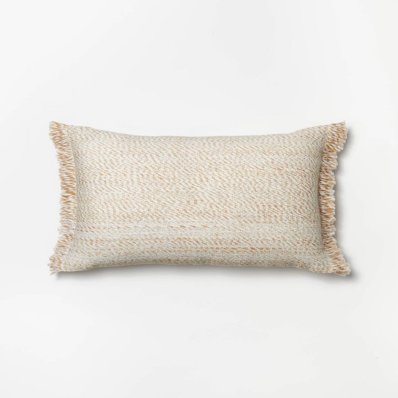 Oversized Spacedye Woven Lumbar Throw Pillow with Frayed Edges Neutral/Cream - Threshold&#8482; designed with Studio McGee, 1 of 13