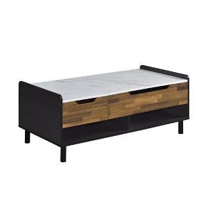 Acme Furniture Axel Coffee Table White Printed Faux Marble Top Walnut/Black Finish - 1 of 4