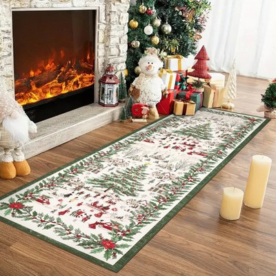 Christmas Rugs: Washable, Low Pile Non-Slip, Foldable Festive, fits Entryway Living Room Bedroom