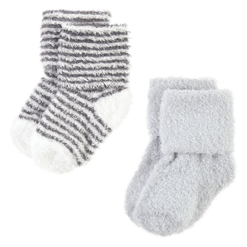 Hudson Baby Cozy Chenille Newborn and Terry Socks, Gray Stripe 8 Pack, 4 of 7