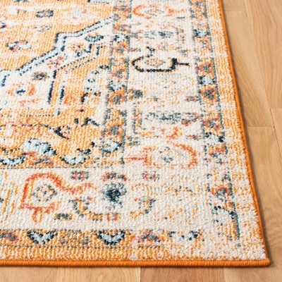 Ivory and Orange Square Synthetic Flat Woven Area Rug