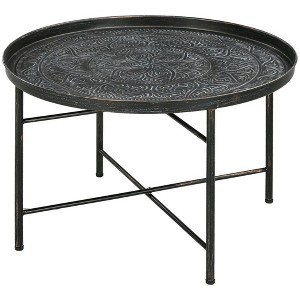 Resenkos Center Coffee Table, Living Room Table,24" Round Center Table with Hammered Tray Top and Metal Frame for Bedroom, Pewter - 1 of 4