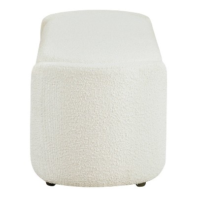 White Boucle Upholstered Storage Bench with Wood Frame