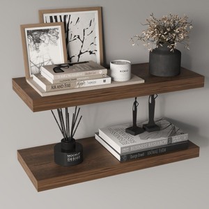 INFURNIC Decorative Wall Shelf Floating Shelves Set for Displaying Books and Decor Modern Minimalist Design Sturdy Support, Brown, 9.8"*31.5"*1.5" - 1 of 4