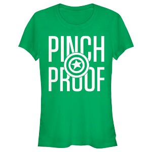 Juniors Womens Marvel Captain America Shield Pinch Proof St. Patrick's Day T-Shirt - 1 of 4