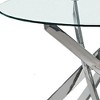 HomeRoots 48" Clear and Silver Glass and Metal Cross Leg Base Round Top Dining Table - 4 of 4