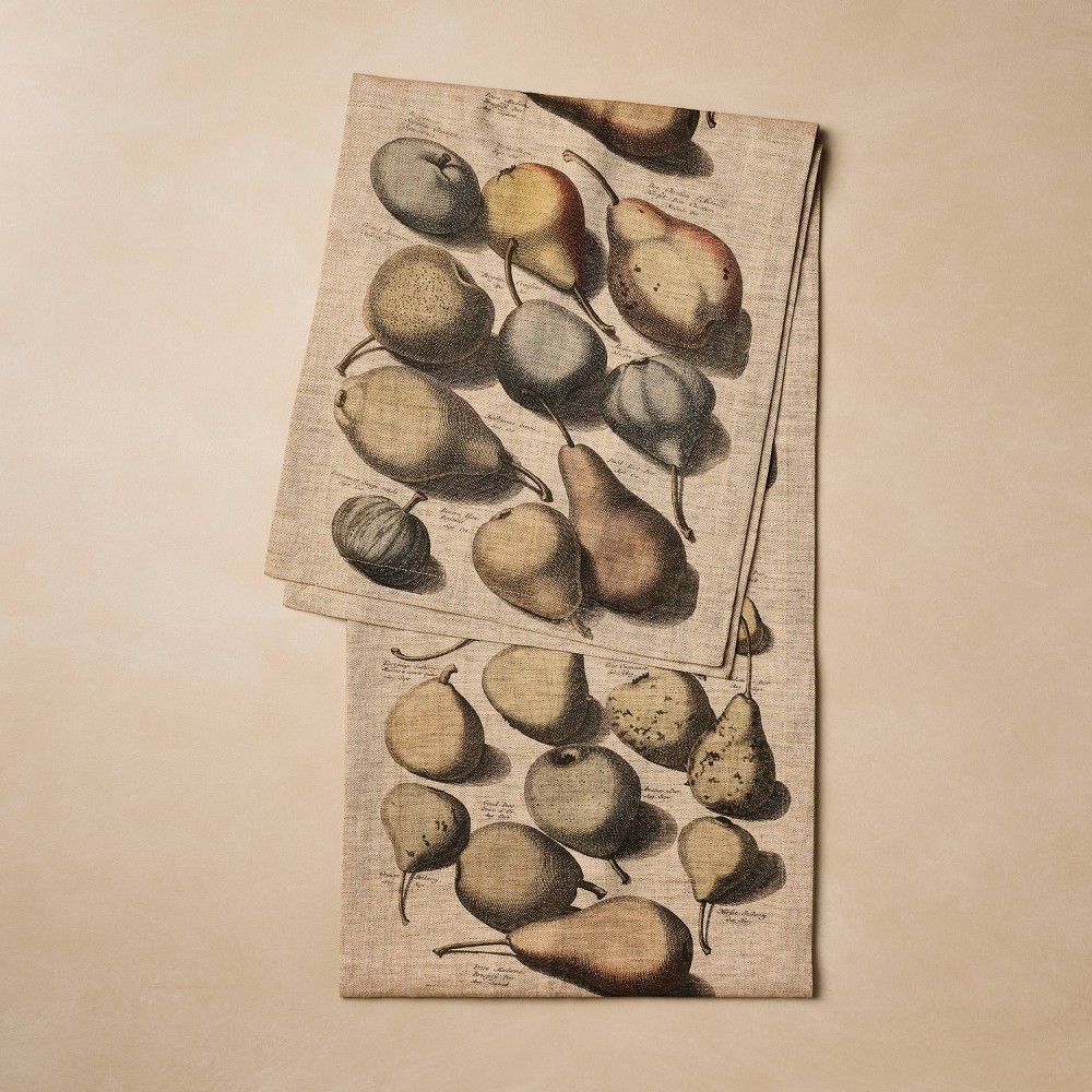 14"x90" pears chambray table runner - john derian for target: modern botanical cotton-linen, machine washable