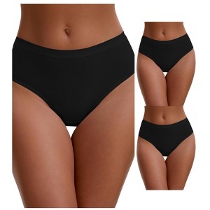 INSPIRE CHIC Women's Cotton High Waist Bright Trim Briefs Elastic Waistband Breathable Underwear 3 Packs - 1 of 4