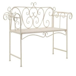 Patio Bench 52" Metal Antique White - 1 of 4
