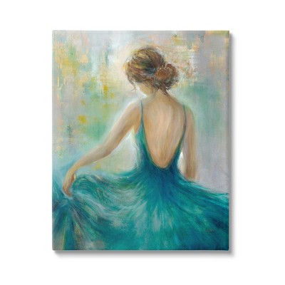 Stupell Industries Woman Green Dress Painting Canvas Wall Art