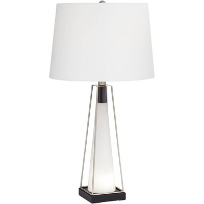 Pacific Coast Lighting Nina 28" Tall Modern Table Lamp with LED Nightlight White Glass Metal Single Off-White Shade Living Room Bedroom Bedside House