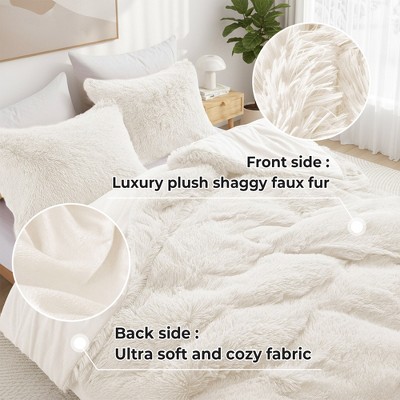 Peace Nest Fluffy Shaggy Faux Fur Comforter Set, Fuzzy Plush Bedding Set, Cream, Queen — фото 2