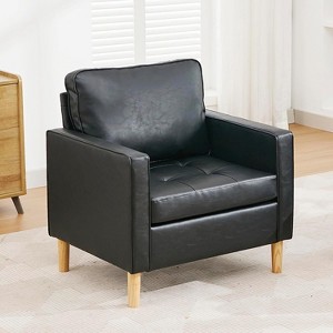 Modern Accent Arm Chair Single Sofa, Adults Faux Leather Bedroom Chair Reading Chairs for Bedroom, Office - 1 of 4