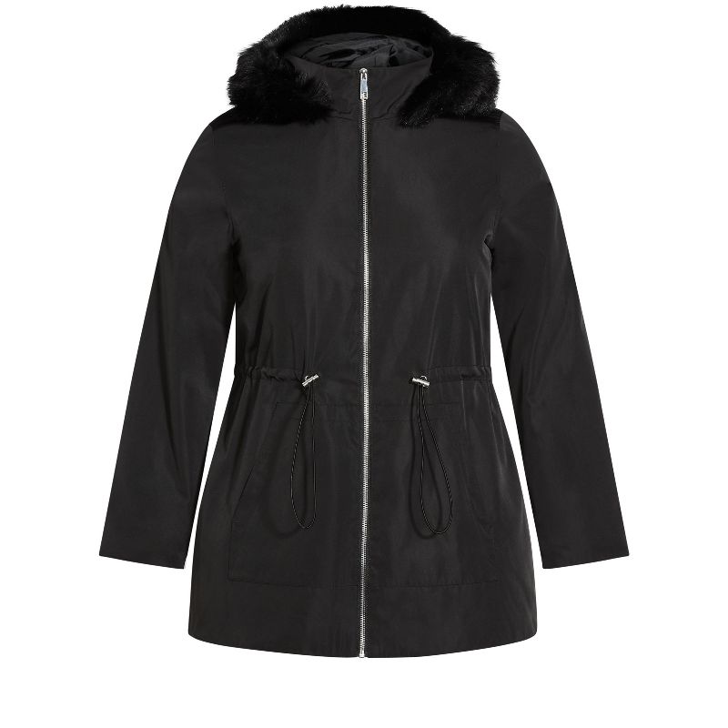 Women's Plus Size Faux Fur Lightweight Coat - black | EVANS, 3 of 4