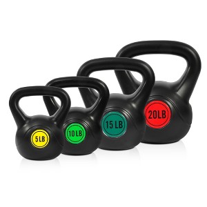 Gulches Wide Grip 3-Piece or 4-Piece Kettlebell Exercise Fitness Weight Set, Include 5 lbs, 10 lbs, 15 lbs and 20 lbs, Set of 3 or Set of 4 - 1 of 4