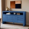 60" 3-Door Sideboard with 3 Drawers - Modern Solid Ash Veneer MDF Sideboard, Semi-Open Shelf & Center Semi - Leovsnove - 2 of 4