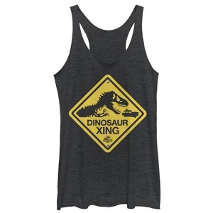 Women's Jurassic Park Dinosaur Crossing Sign Racerback Tank Top - 1 of 3