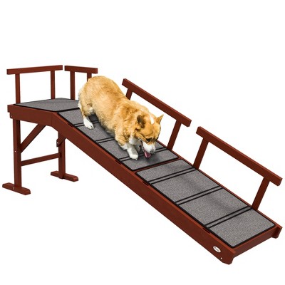 PawHut Dog Ramp, Dog Stairs for Small, Medium, Large Dogs, Pet Stairs for Bed, Couch, with Removable Guardrails, Non-Slip Surface, Brown