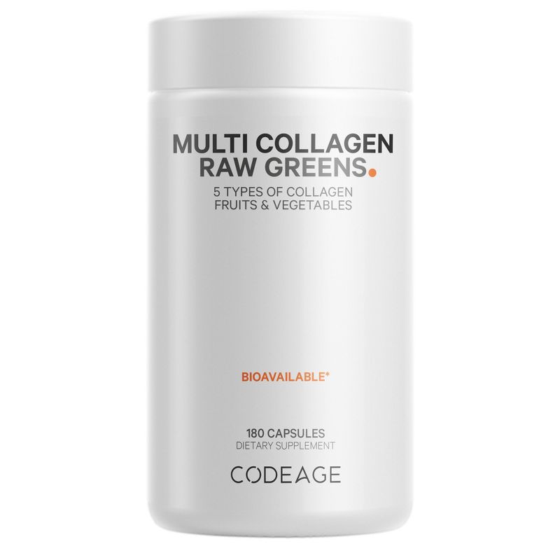 Codeage Multi Collagen Peptides Raw Greens, Hydrolyzed Collagen Protein, 21 Organic Fruits, Vegetables - 180ct, 1 of 14