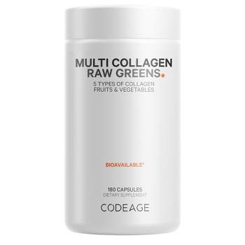 Codeage Multi Collagen Peptides Raw Greens, Hydrolyzed Collagen Protein, 21 Organic Fruits, Vegetables - 180ct