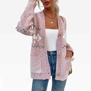 Womens Christmas Sweater Cardigan Multicolor Mix Knit Cardigan with Pockets Jacquard Snowflakes Festive Holiday Sweater Open Front Knitwear - 1 of 4