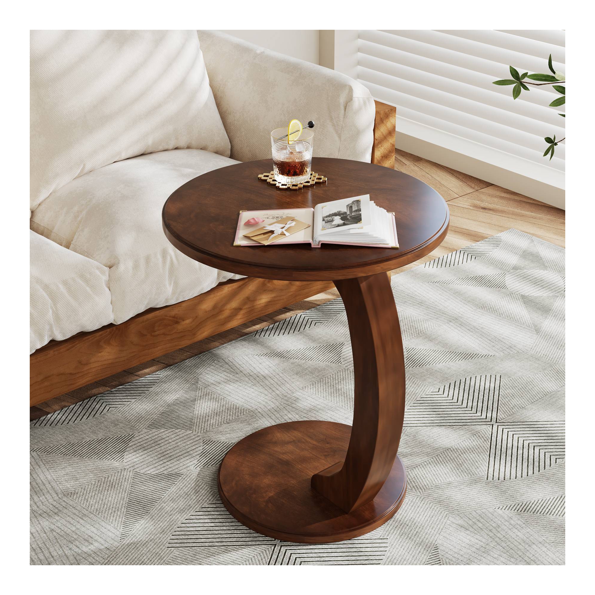 LITTLE TREE Boho Round C Shaped End Table Brown