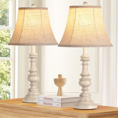 24''Resin Table Lamp With 3-Color Temperature LED Bulbs For Living Room Set Of 2,Vintage Table Lamps With Linen Shade And Rotary Switch-The Pop Home