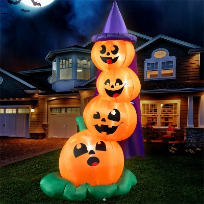 Joyfy 6 FT Halloween Inflatables Outdoor Decorations, Stacked Pumpkins with Witch Hat Inflatable with LEDs for Halloween Party Yard Garden Lawn Decor