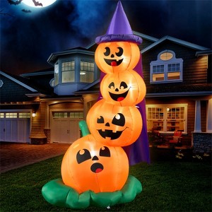 Joyfy 6 FT Halloween Inflatables Outdoor Decorations, Stacked Pumpkins with Witch Hat Inflatable with LEDs for Halloween Party Yard Garden Lawn Decor - 1 of 4