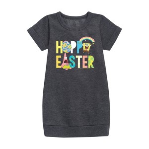 Girls' - SpongeBob SquarePants - Hoppy Easter Icons Graphic Short Sleeve Fleece Dress - 1 of 4