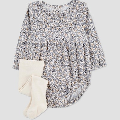 Image of Carter's Just One You®️ Baby Girls' 2pc Floral Romper with Tights - Blue Newborn