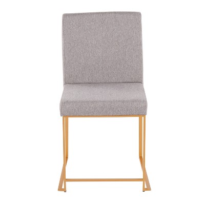 High Back Gold Metal Frame Light Grey Upholstered Side Chair