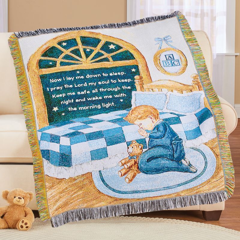 Collections Etc Now I Lay Me Down to Sleep Boy Blessing Tapestry Throw 50" x 38", 2 of 3