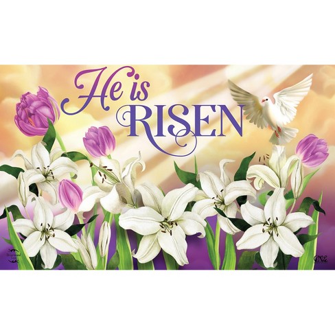 He Is Risen Lilies Easter Doormat Religious Indoor Outdoor 30