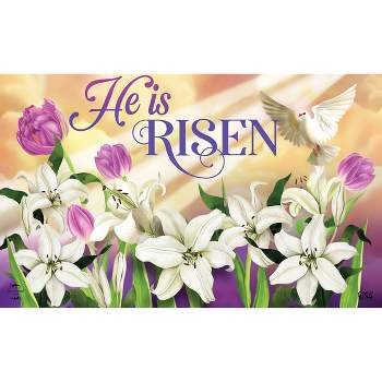 He Is Risen Lilies Easter Doormat Religious Indoor Outdoor 30" x 18" Briarwood Lane
