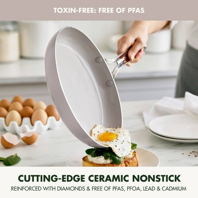 Pink Ceramic Nonstick Aluminum Fry Pan Set with Lid, 3-Piece