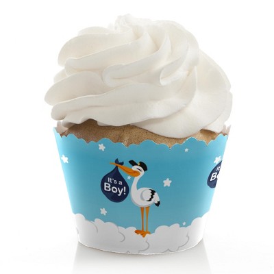 Big Dot of Happiness Boy Special Delivery - Blue It's A Boy Stork Baby Shower Decorations - Party Cupcake Wrappers - Set of 12