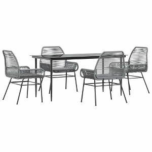 vidaXL Patio Dining Set with Cushions Outdoor Dining Furniture Poly Rattan Glass - Gray 63" x 31.5" x 29.1" 4 Items - 1 of 4