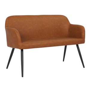 44" Daniella Industrial Bench Steel/Faux Leather Black/Camel - LumiSource: Mid-Century Modern, 500lb Capacity, Oval Shape - 1 of 4